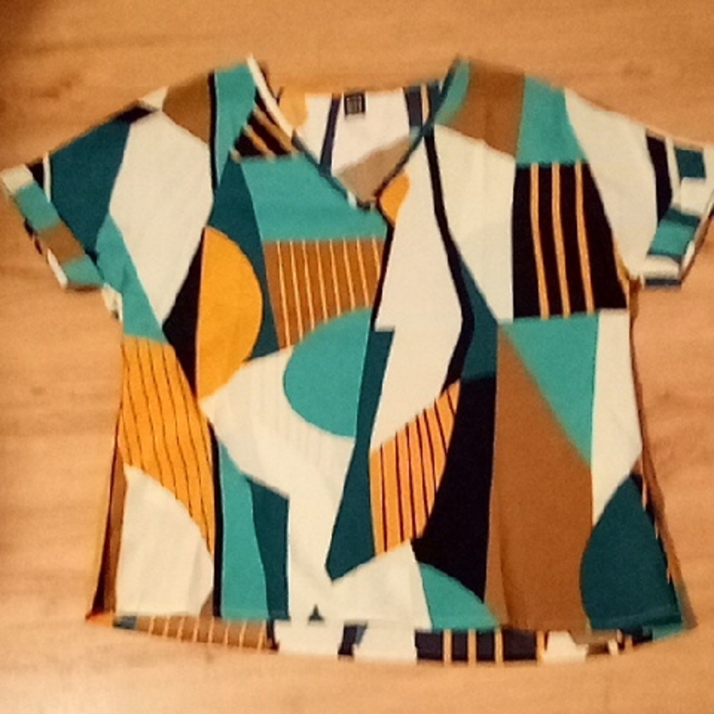 SHEIN Orange and Green Blouse Vibrant Top